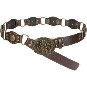 Women's Vintage Cowgirl Rivets Belt Western Leather Belts B-Coffee Style Dress